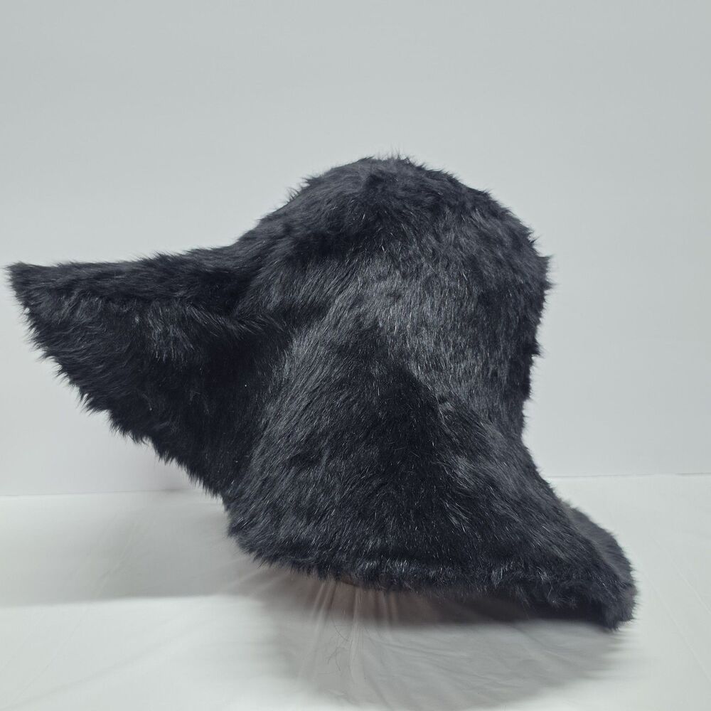 Long Hair Fur Felt Women's Black Capeline Wide Brim Cloche Floppy Hat Vintage - Picture 2 of 8